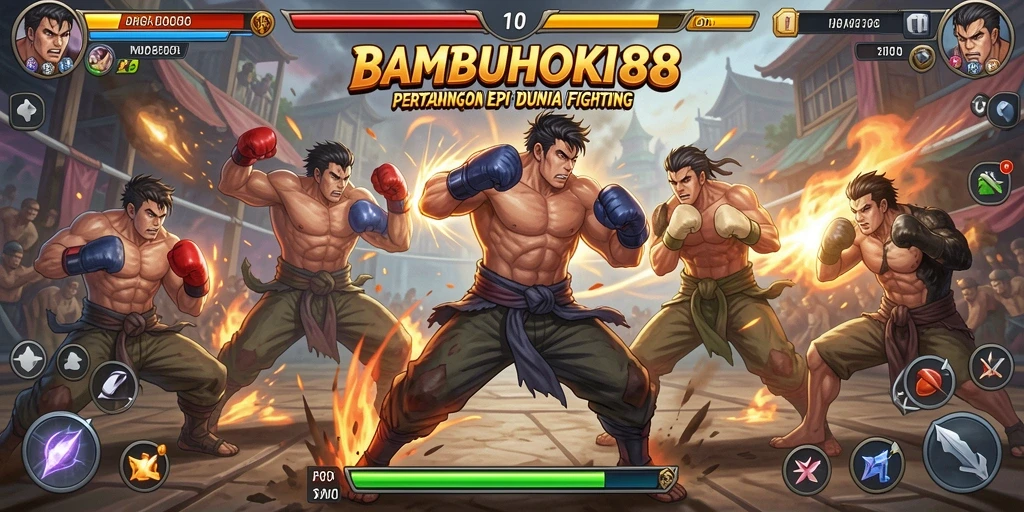 Tampilan gameplay pertarungan yang mendebarkan dalam BAMBUHOKI88.