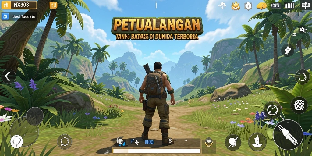 Screenshot gameplay NX303 yang menampilkan dunia terbuka yang luas.