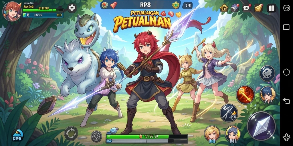 Tampilan menarik dari gameplay RP8 saat karakter bertarung di arena.