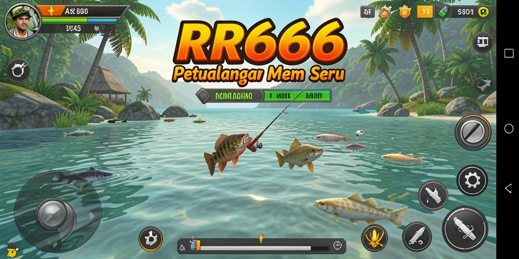 Screenshot gameplay RR666 menampilkan aksi memancing yang mendebarkan.