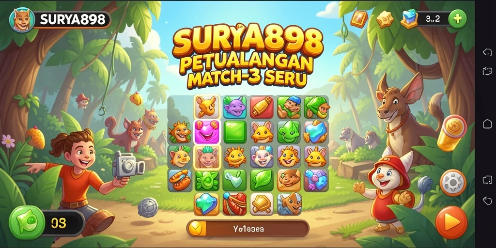 Tampilan gameplay SURYA898 dengan kombinasi permata yang menyenangkan.